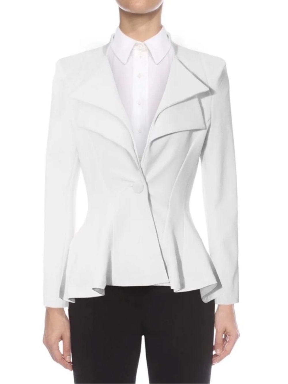 Noir Lord & Taylor White Double Lapel Peplum Ponte Office Blazer Jacket 2X NWT